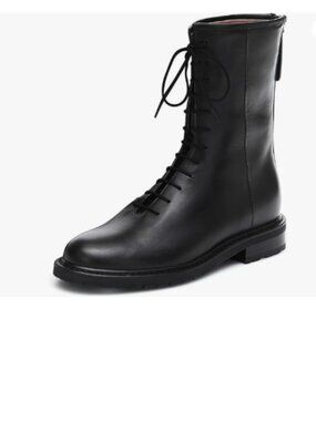 XYD Black Girls Combat Boots Lug Sole Stacked Chunky Heel Front Lace Up Back Zip